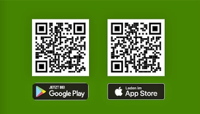 QR-Codes für die Sinzheim App - links für Google Play Store, rechts für Apple Store